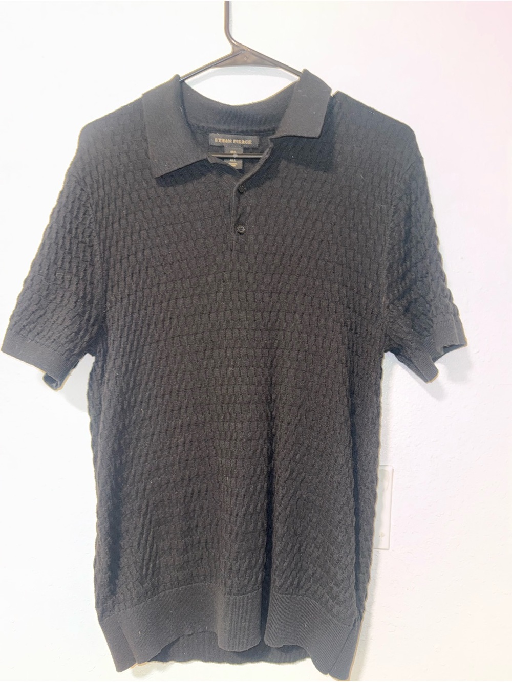 Black Textured Short-Sleeve Polo